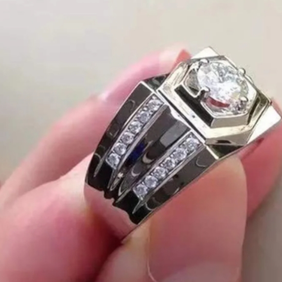 mens sterling silver iced out pinky ring size 8 - Picture 4 of 5